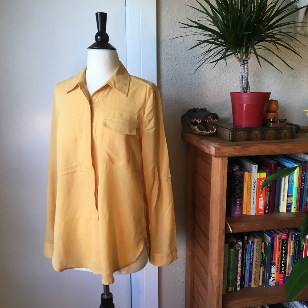 Sheer Mustard Yellow Button Up